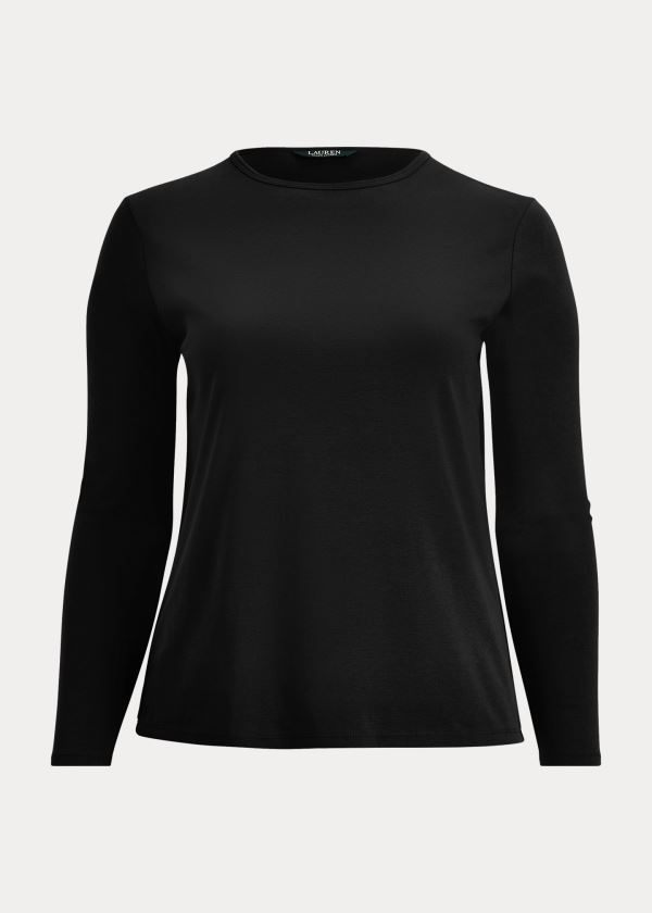 Playeras Ralph Lauren Mujer Negros - Stretch Long-Sleeve - STFYL8596